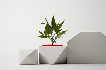 Concrete pot. Green succulent plant in modern geometric concrete planter isolated on white . AI Generated