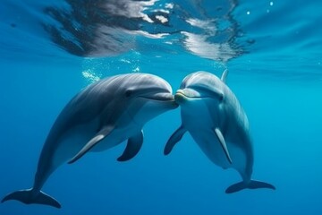 Pair loving dolphins swimming. Generate Ai