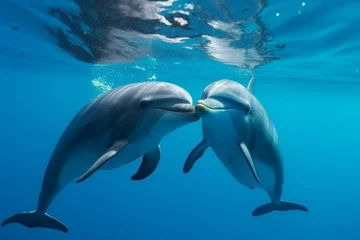 Foto auf Leinwand Pair loving dolphins swimming. Generate Ai © nsit0108
