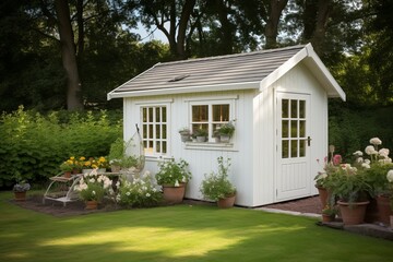 Patio garden shed sun shine. Generate Ai - obrazy, fototapety, plakaty