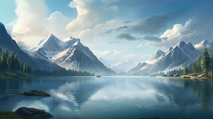 Fototapeta na wymiar Mountain lake landscape sky clear beautiful