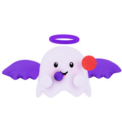 realistic 3d Cute ghost character for Halloween illustration clip art on transparent background png