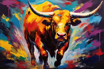 Foto op Aluminium painting of bull with long horn © Poprock3d