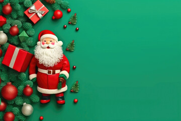Cheerful Santa Claus Celebrating with Giftboxes and Ornaments