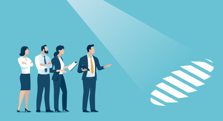 Opportunity. Career. Uncovering the stairs. Spotlight revealing hidden stairs. Business vector illustration