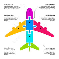 Infographic template. Puzzle plane and 6 steps. Vector
