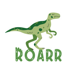Vector hand drawn flat postcard with dinosaur. ROARR