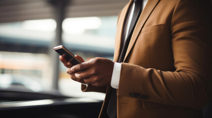 Mobile Productivity: Executive Using Phone on Travel