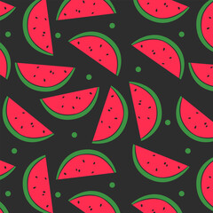 Watermelon pattern illustration. Pieces of watermelon, on a dark background
