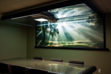 Overhead digital projector mounted on the ceiling of the boardroom. - obrazy, fototapety, plakaty