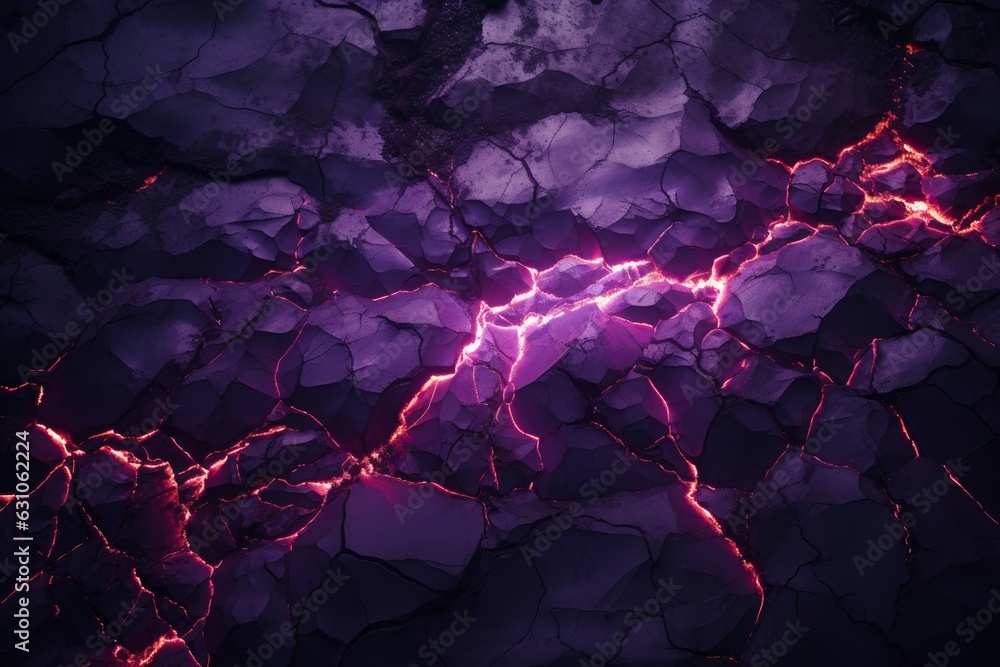 Poster plain magma cracks purple active. generate ai