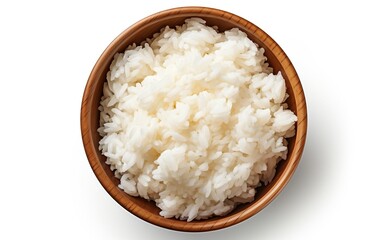 Top-View Rice Bowl on White Background. Generative AI