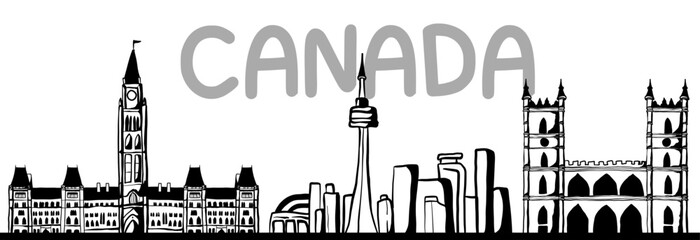 Canadian landmark drawing, vector illustration placed isolated on white background.