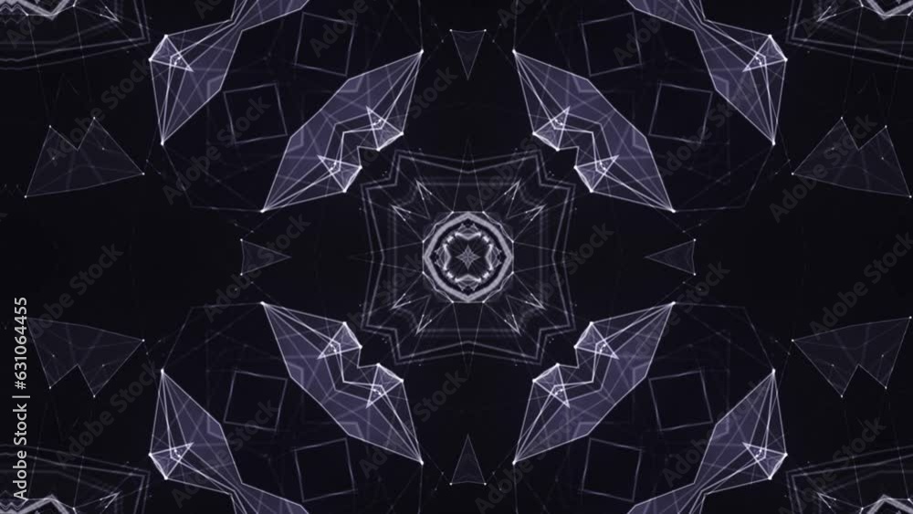 Poster flickering fractal kaleidoscope patterns, quickly changing shapes, seamless vj loop,