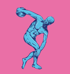 Ancient Greek Sculpture Discobolus on pink background