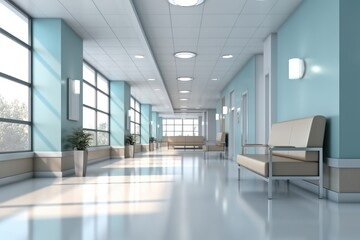 Corridor in hospital, Modern hospital hallway.
