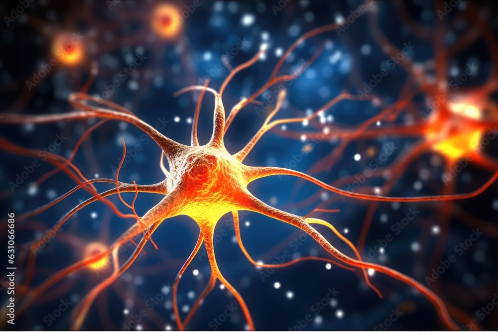 Poster microscopic of neural network brain cells, human nervous system, concept of neurons and nervous syst