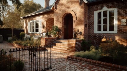 Fototapeta premium English-style cottage house exterior with terracotta brick walls 