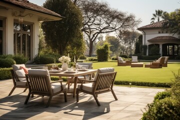 Obraz premium Sunshine day backyard chair. Generate Ai