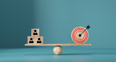 Red dartboard and black arrow connection linkage with human icon for customer focus target group...