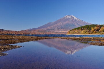 Naklejka na ściany i meble 秋の山中湖より望む富士山