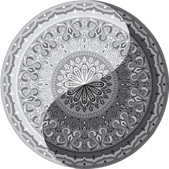 Drawing of a black and white mandala, round ethnic ornament in shape of symbol yin yang - 631068660