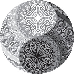Drawing of a black and white mandala, round ethnic ornament in shape of symbol yin yang - 631068686