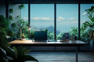 Office growing garden table. Generate Ai