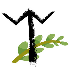 Rune Ear. Hand Drawn Wax Chalk Texture, Mystical, Esoteric, Occult, Magic Glyphs with Floral, Flower
