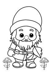 Coloring page with gnomes, autumn coloring page.
