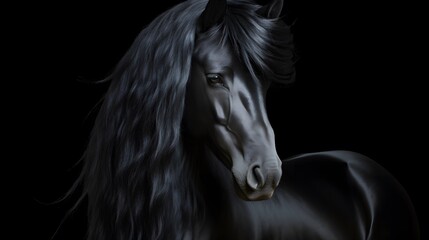Obraz na płótnie Canvas portrait of a black horse with a silver reflection
