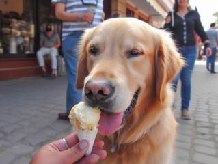 Hund leckt an erfrischender Eiscreme