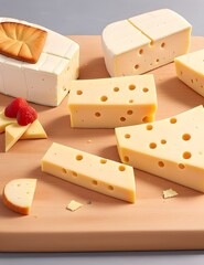 cheese on a wooden board, cheese slices on wood borad