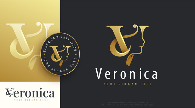 beauty monogram letter v woman silhouette logo design