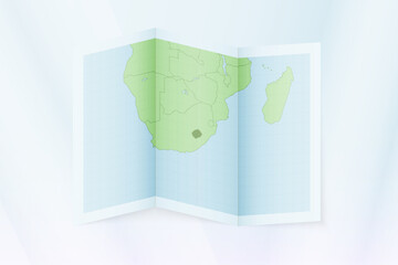 Lesotho map, folded paper with Lesotho map.