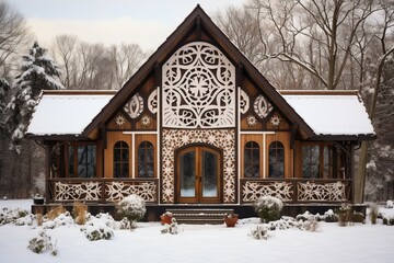 Wooden cottage ski. Generate Ai - obrazy, fototapety, plakaty