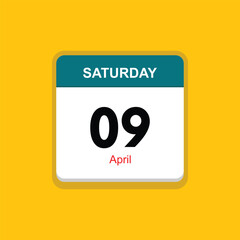 april 09 saturday icon with yellow background, calender icon