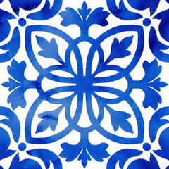 Blue mosaic tiles repeat pattern, Azulejo tiles geometric pattern, mediterranean seamless paper  for wedding, home decor, textile, posters,  greeting cards, web site, ceramics