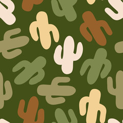 Boho pattern with cactus in muted earthy tones. Tribal pattern with succulent cactus flowers.