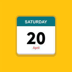 april 20 saturday icon with yellow background, calender icon