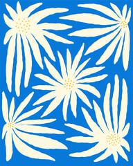 Naklejka premium Vibrant floral postcard in retro hippie style. An aesthetic postcard in the style of Matisse