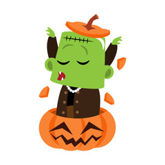 Frankenstein . Cute halloween cartoon characters . Vector .
