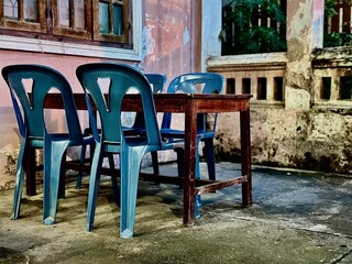 table set for dinner at old restaurant 