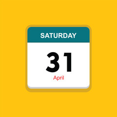 april 31 saturday icon with yellow background, calender icon