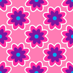 Y2K floral pattern. Funny funky retro flowers background