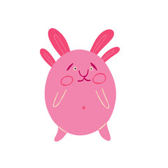 Fancy pink monster with cute face. Illustration in a modern childish hand-drawn style