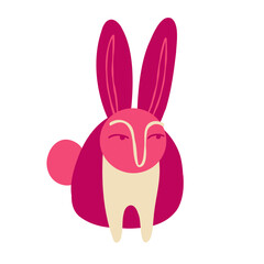 Awesome funny bunny with a cute face. Easter Character . Illustration in a modern childish hand-drawn style