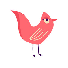 Fancy weird red bird. A bizarre fairy-tale firebird, Illustration in modern childish hand drawn style