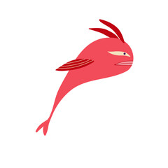 Awesome funny red fish with a face, Illustration in a modern childish hand-drawn style