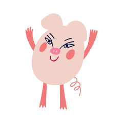 Funny bizarre quirky pink pig. Illustration in a modern flat style for Halloween